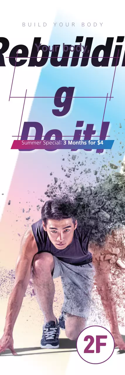 Banner de promoção de fitness da moda roxa