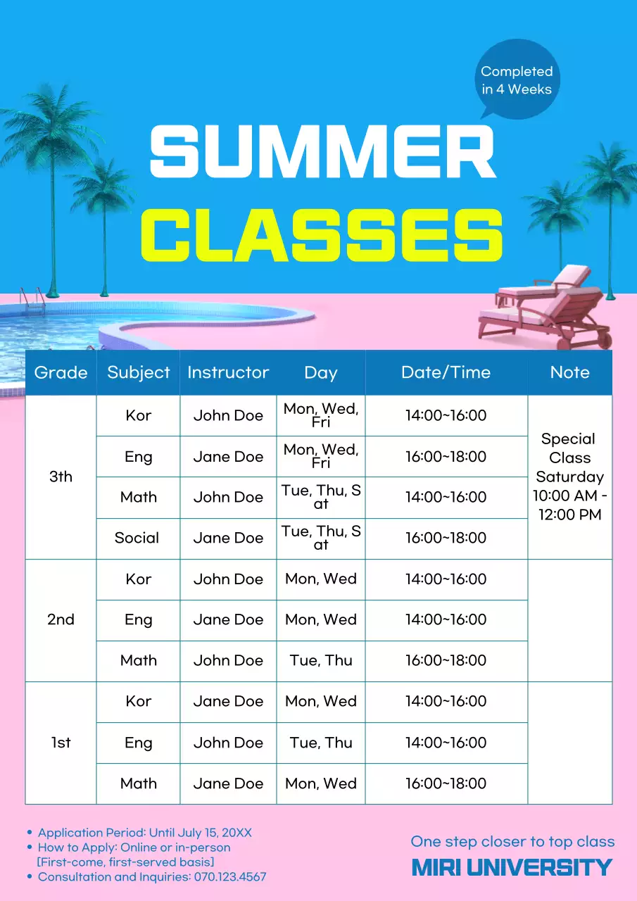 Blue Modern Summer Schedule Announcement Poster