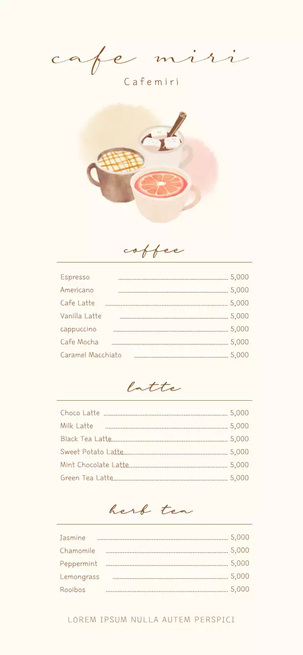 Pricing for a cafe menu with an emotional and warm illustrated concept