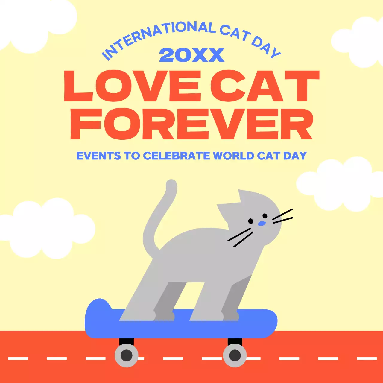 Yellow Trendy Cat Event Social Media Post