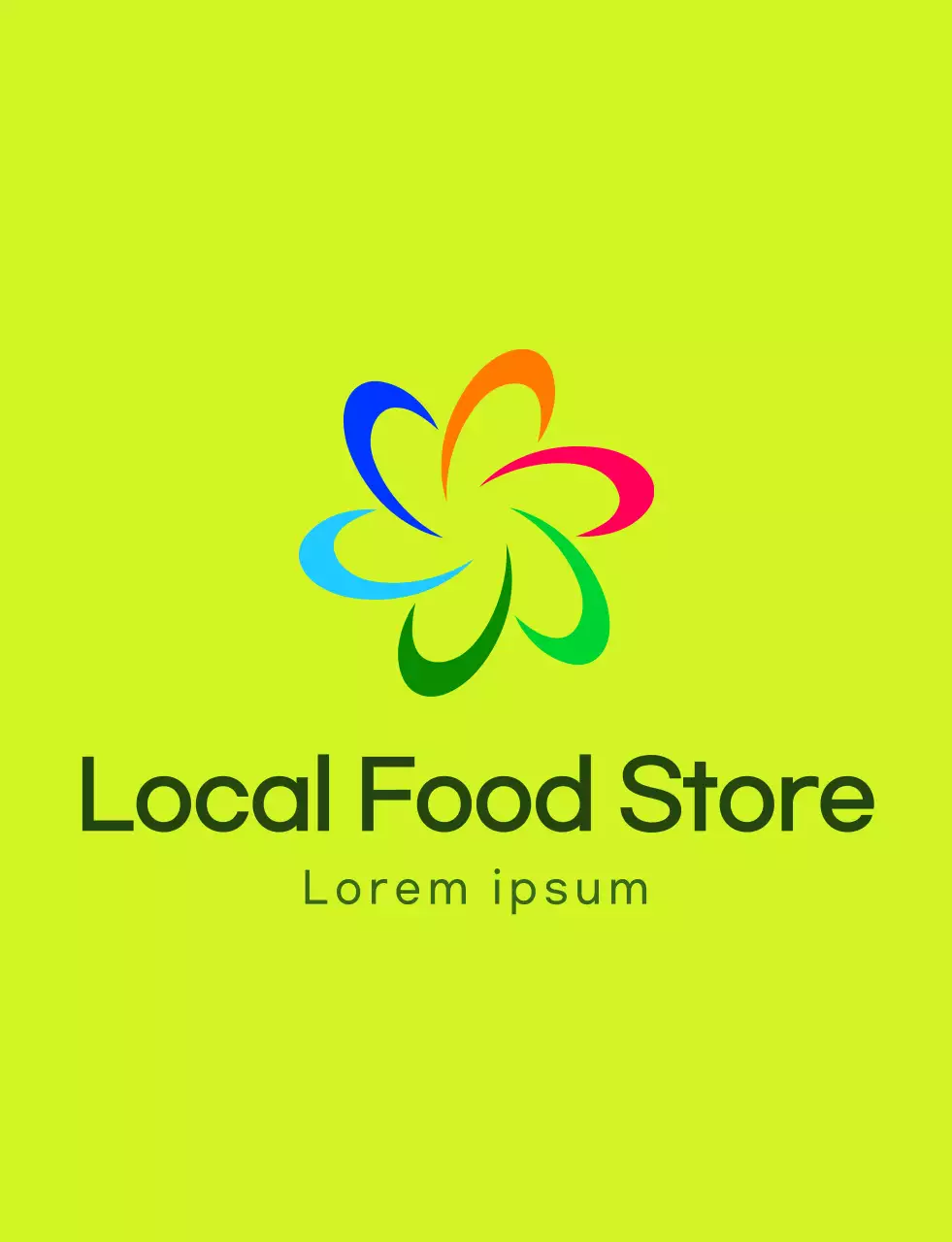 Modern symbol logo and text logo combination style with chartreuse and colorful color scheme for local food store employees