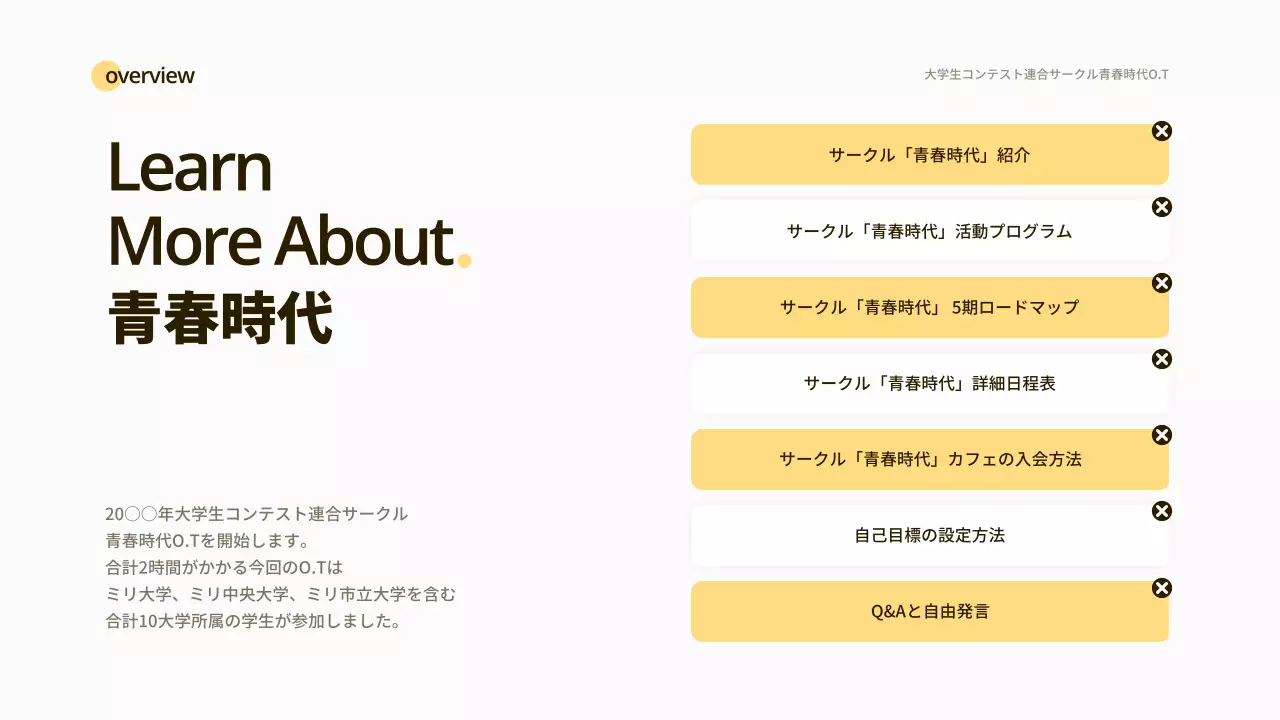 黄色と白のスマイルコンセプトのサークルオリエンテーション