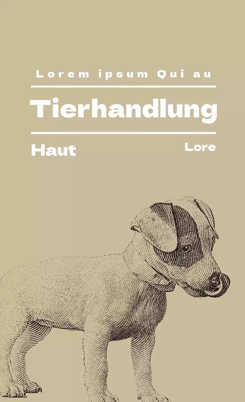 Beigefarbenes illustriertes Etikett einer Tierhandlung