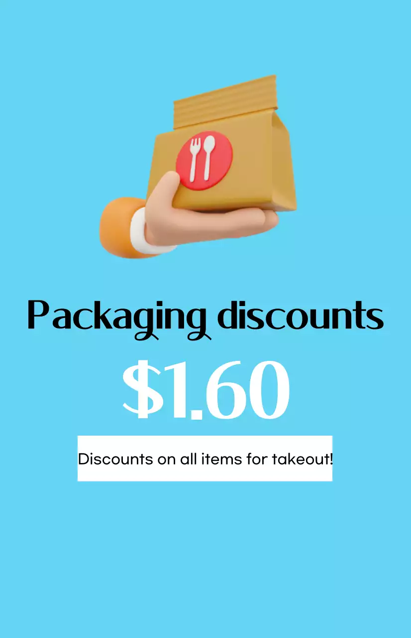 Uma promoção de desconto simples com uma imagem para levar sobre um fundo azul claro