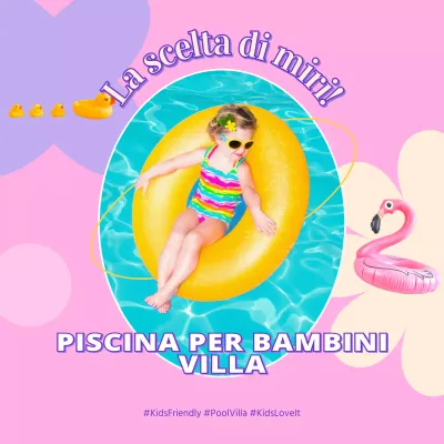 Promuovete il vostro annuncio con un bambino che gioca nell'acqua con uno sfondo rosa