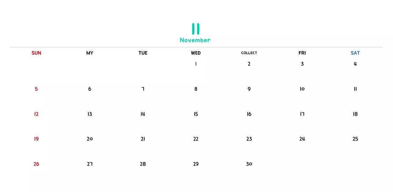 New Year's calendar with cute line illustrations