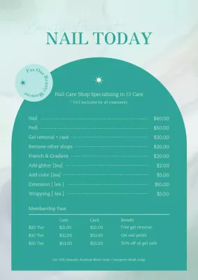 Teal Minimal Nail Menu Poster