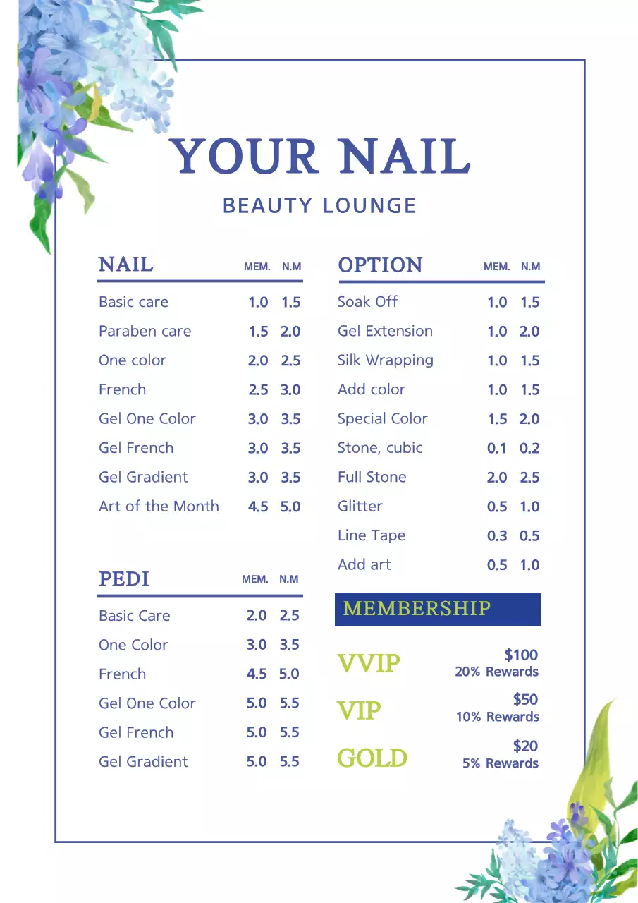 Blue Elegant Beauty Menu Poster