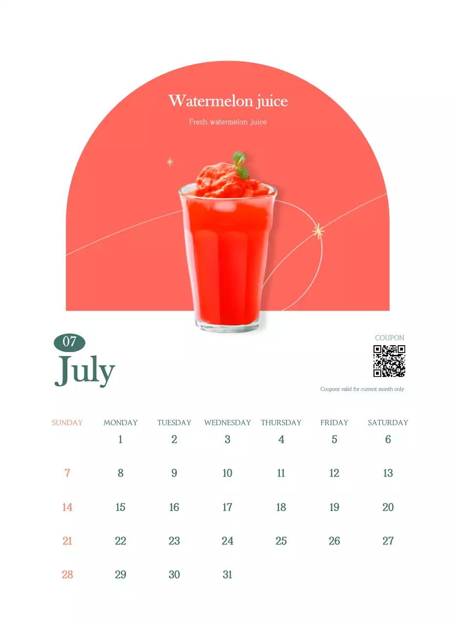 Kalender kafe dengan rekomendasi minuman bulan ini