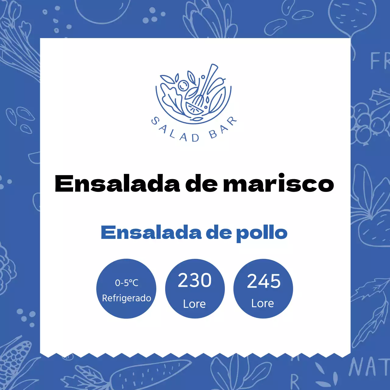Etiqueta azul para ensalada de marisco