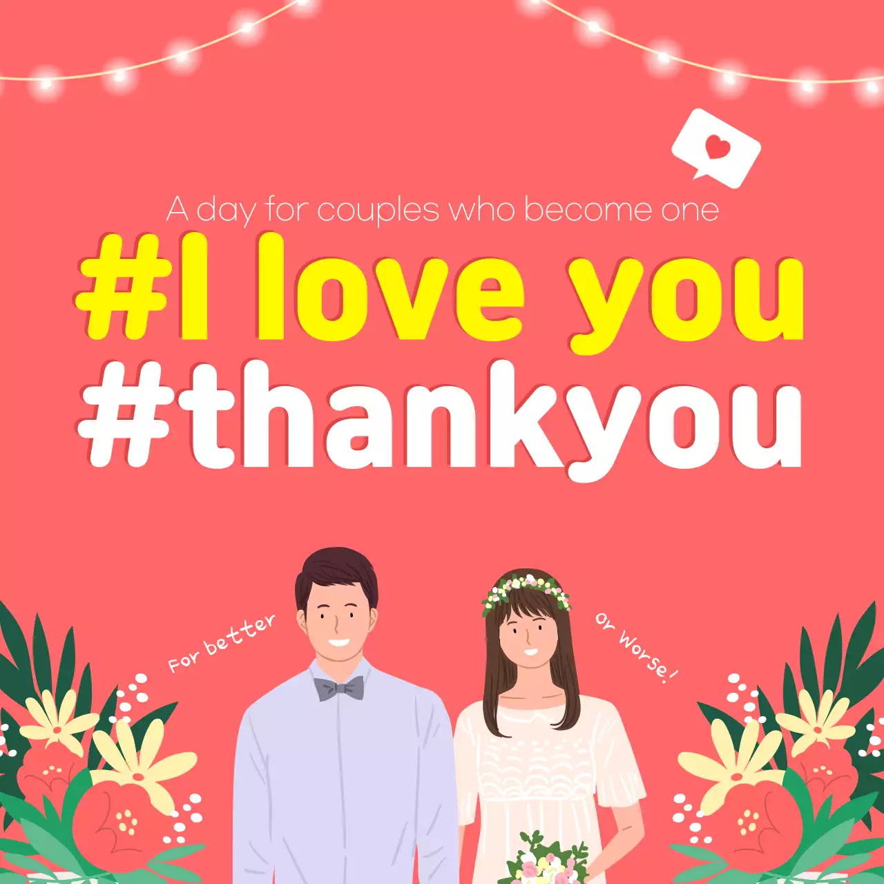 Coral Simple Wedding Invitation Social Media Post