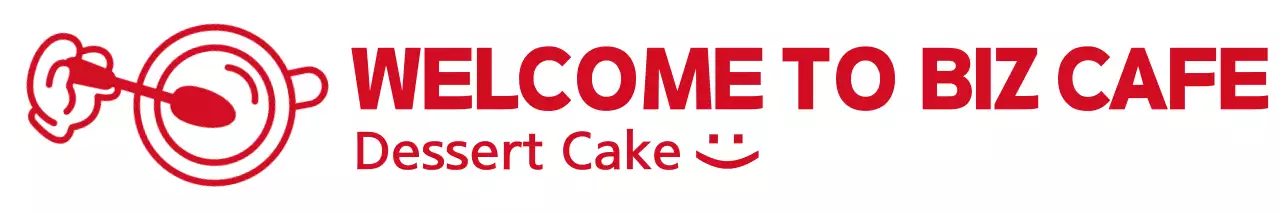 Ilustrasi dan teks yang sederhana dan lucu dengan warna merah berpadu untuk menciptakan sebuah kafe yang penuh gaya