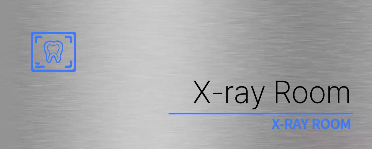 Thẻ tên đơn giản với tên phòng bệnh viện nha khoa màu xanh và đen và chữ tượng hình đơn giản