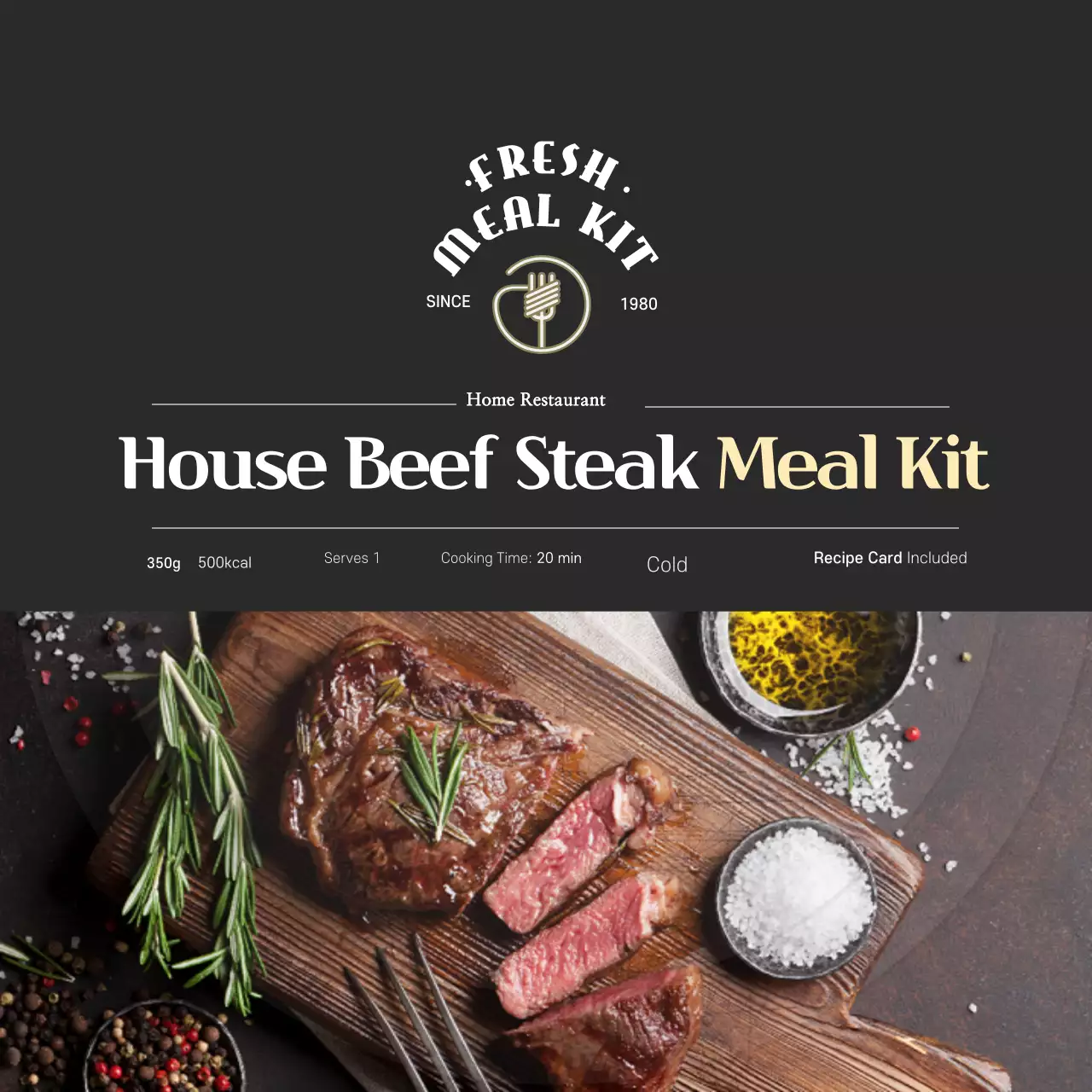 Stiker Kit Makanan Steak Restoran Mewah Hitam