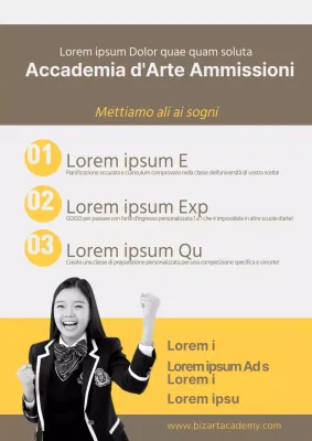 Semplice pubblicità della scuola di preparazione artistica gialla e grigia.