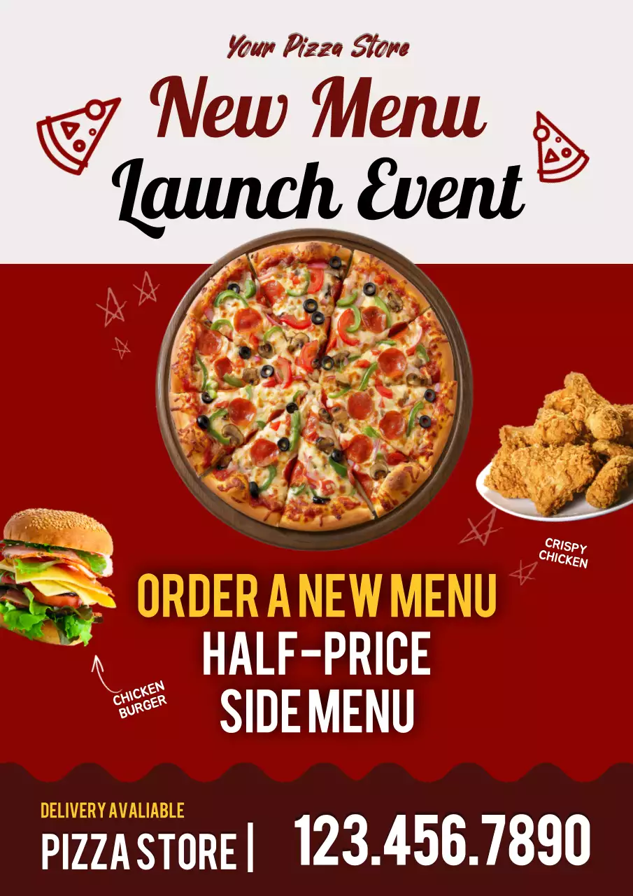 Red Trendy Pizza Promotion Poster