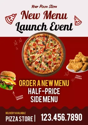 Red Trendy Pizza Promotion Poster