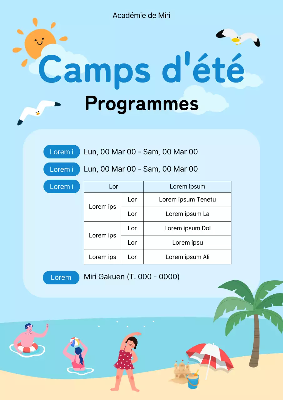 Guide du camp d'été de l'école sur fond de mer