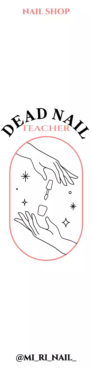 Untuk mempromosikan toko seni kuku dengan ilustrasi tangan dan cat kuku berwarna merah muda dan hitam