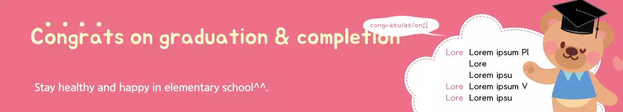 Banner de cartão de formatura fofo rosa