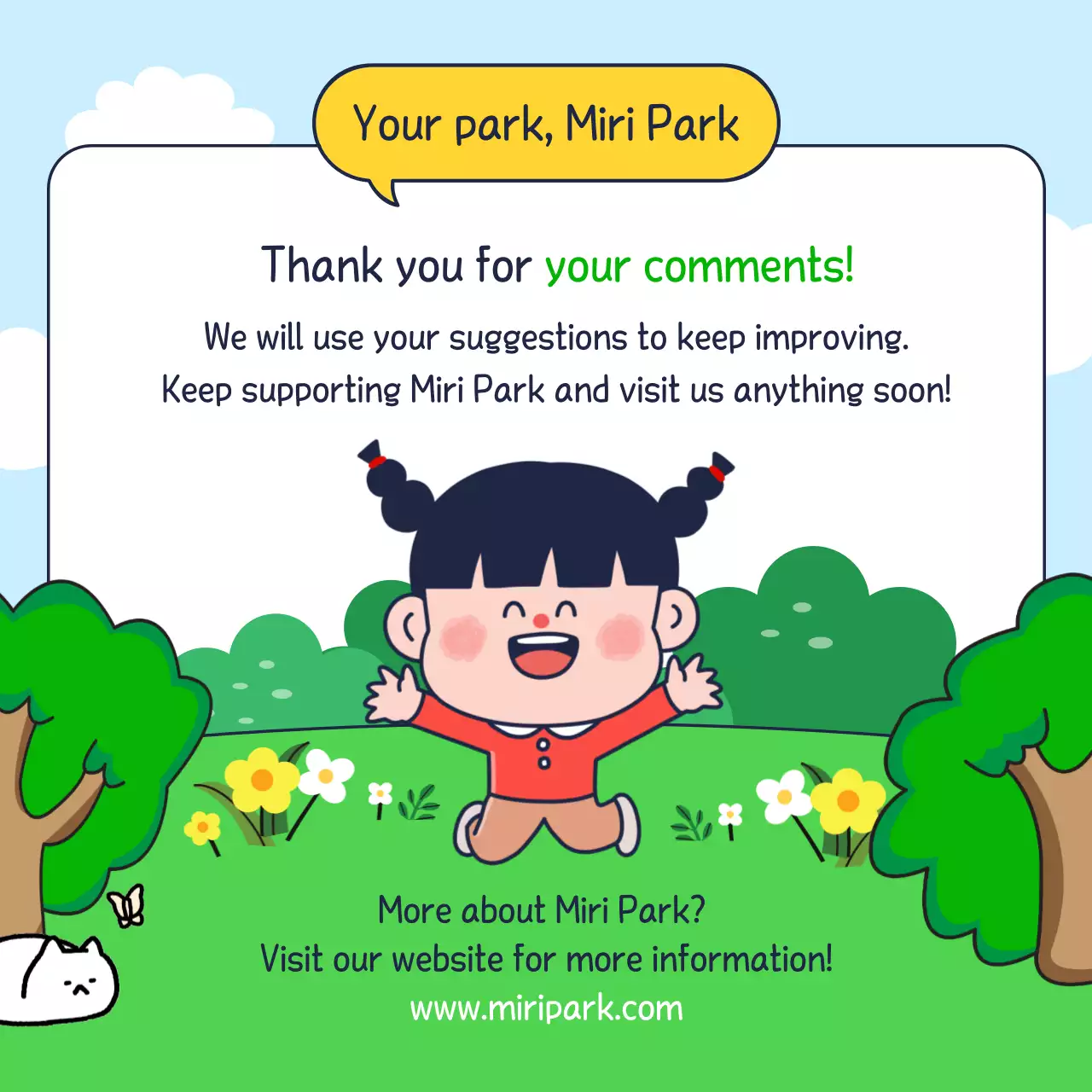 Results of a survey on satisfaction with cute park facilities in green and yellow colors