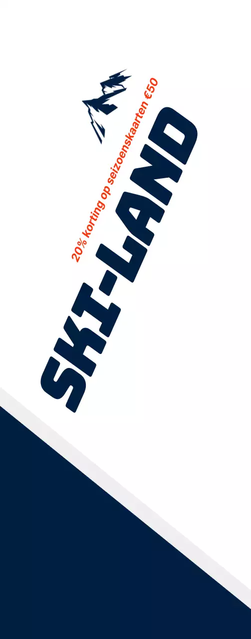 Donker marineblauw en wit skimateriaal in een strakke stijl om kortingen aan te kondigen en te promoten.
