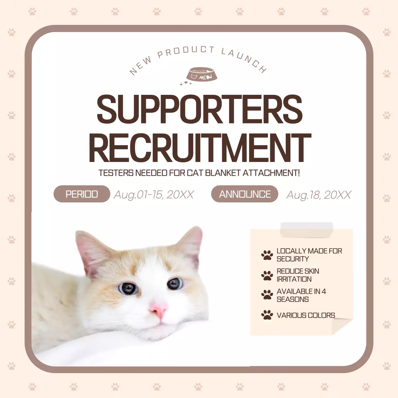Beige Minimal Cat Recruitment Social Media Post