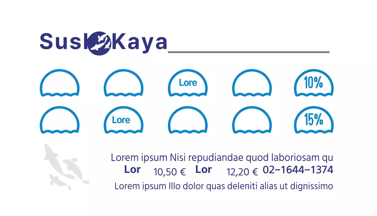 Sushi Restaurant Stempelkarte mit blauem Meer und Fisch Illustration