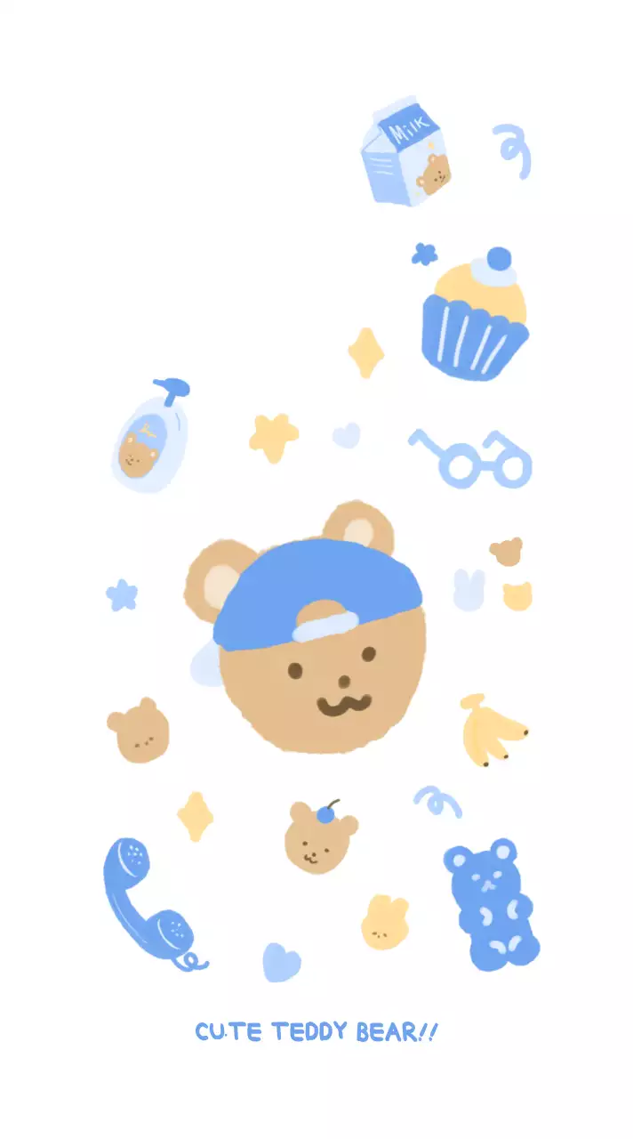 Cuddly style bear illustration in blue and light blue colors