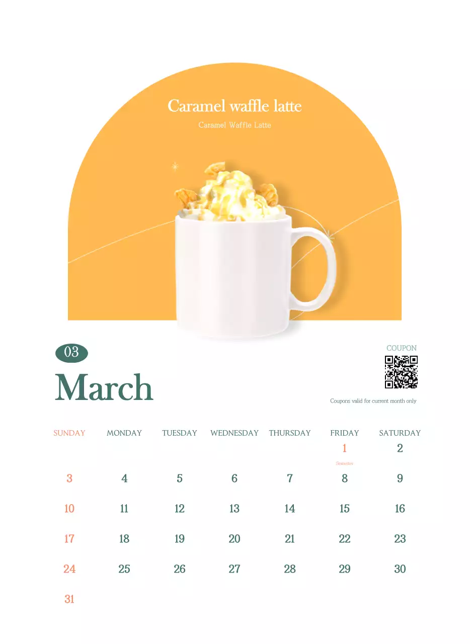 Kalender kafe dengan rekomendasi minuman bulan ini