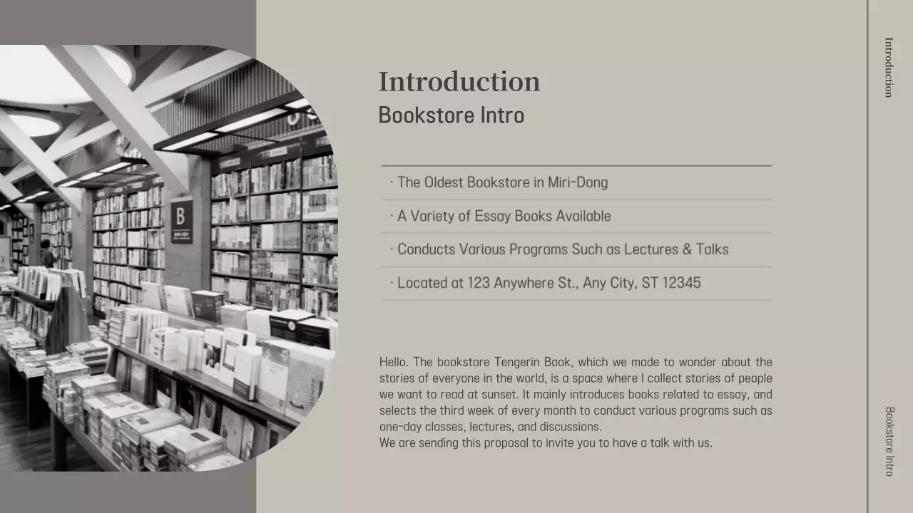 Proposal for a guest lecture about bookstores in beige and gray