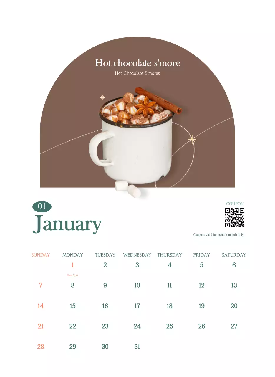 Kalender kafe dengan rekomendasi minuman bulan ini