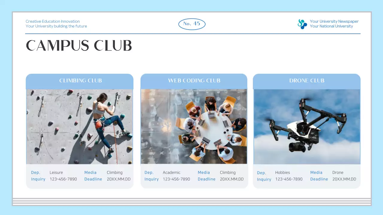 Blue Professional University Newsletter Presentation