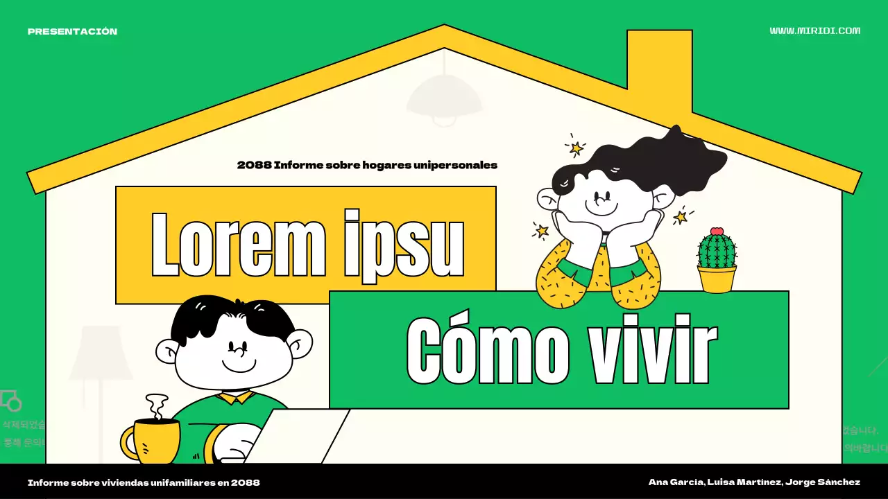 Presentamos el bonito tema de ilustración de casa verde y amarilla para una persona