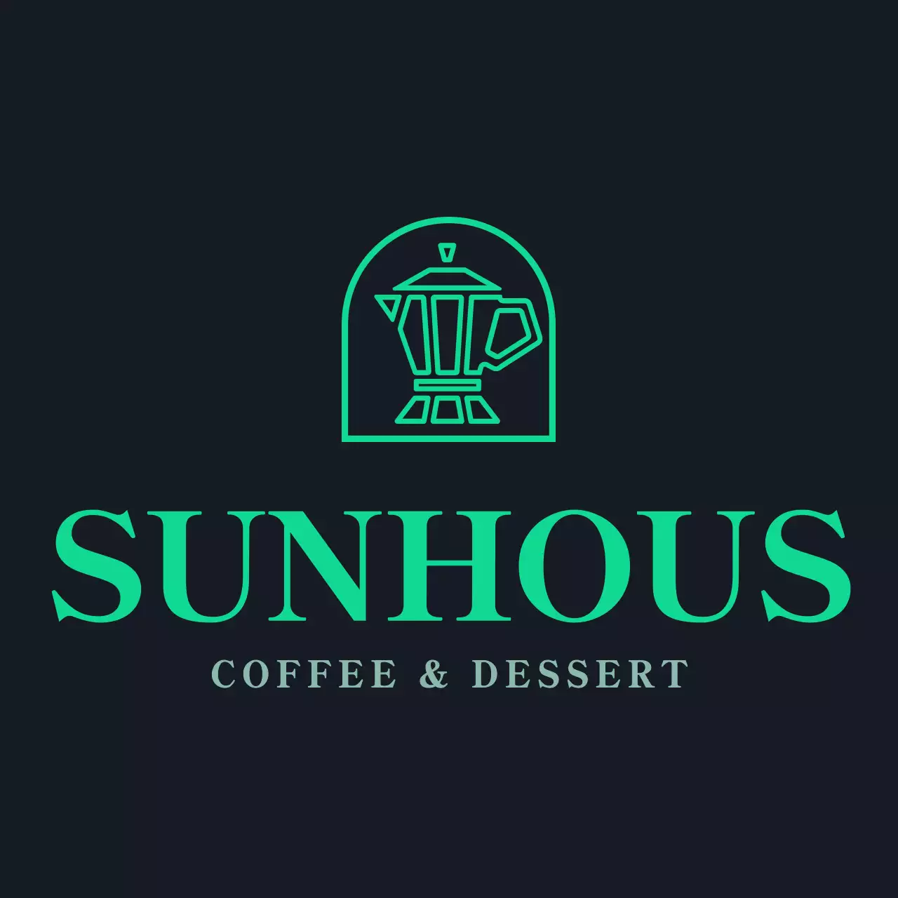 Gaya logo simbol teko kopi modern sederhana berwarna hijau dan putih untuk karyawan kafe