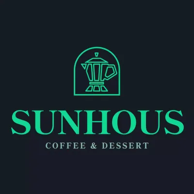 Gaya logo simbol teko kopi modern sederhana berwarna hijau dan putih untuk karyawan kafe