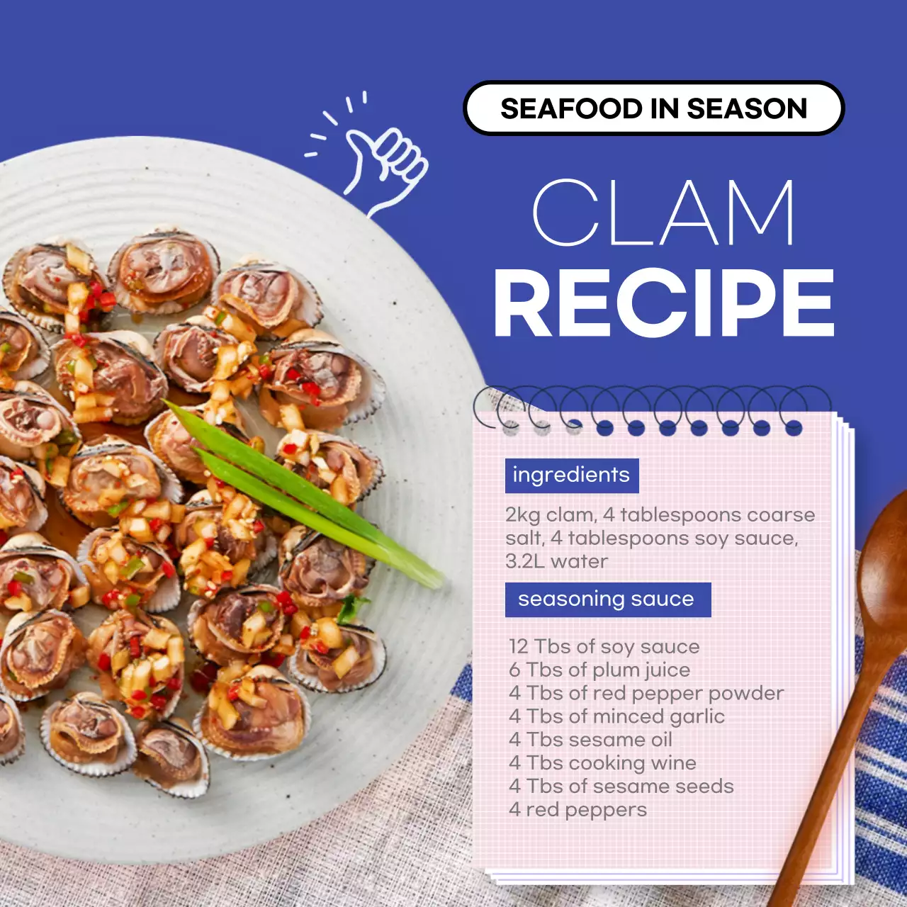 Blue Simple Seafood Recipe Social Media Post