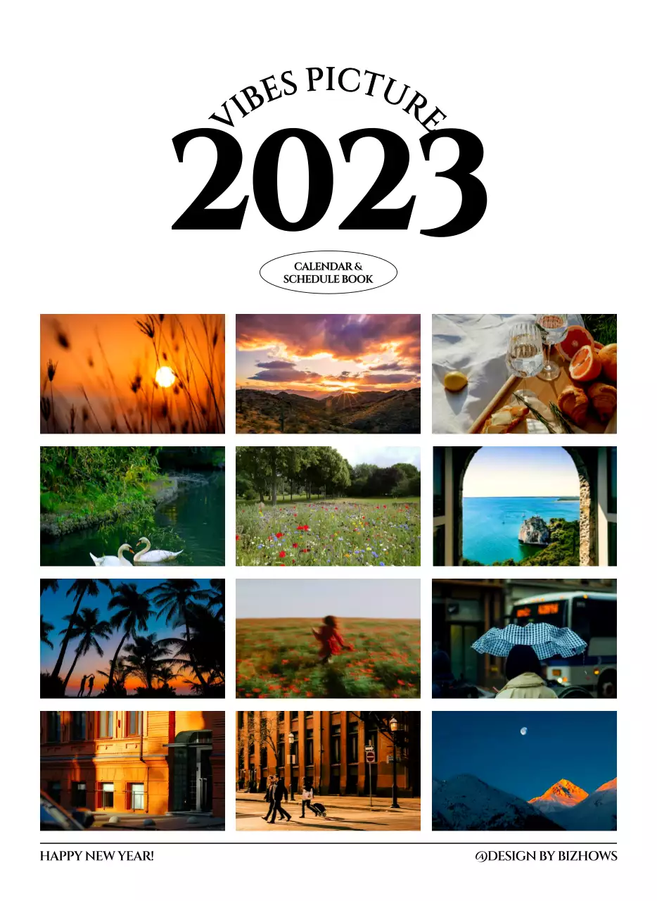 Kalender dinding bergaya sederhana dengan konsep fotografi perjalanan emosional hitam putih