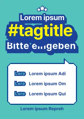 Eine verpixelte Werbung für die Eröffnung eines Restaurants mit türkisfarbenen und blauen Sprechblasen.