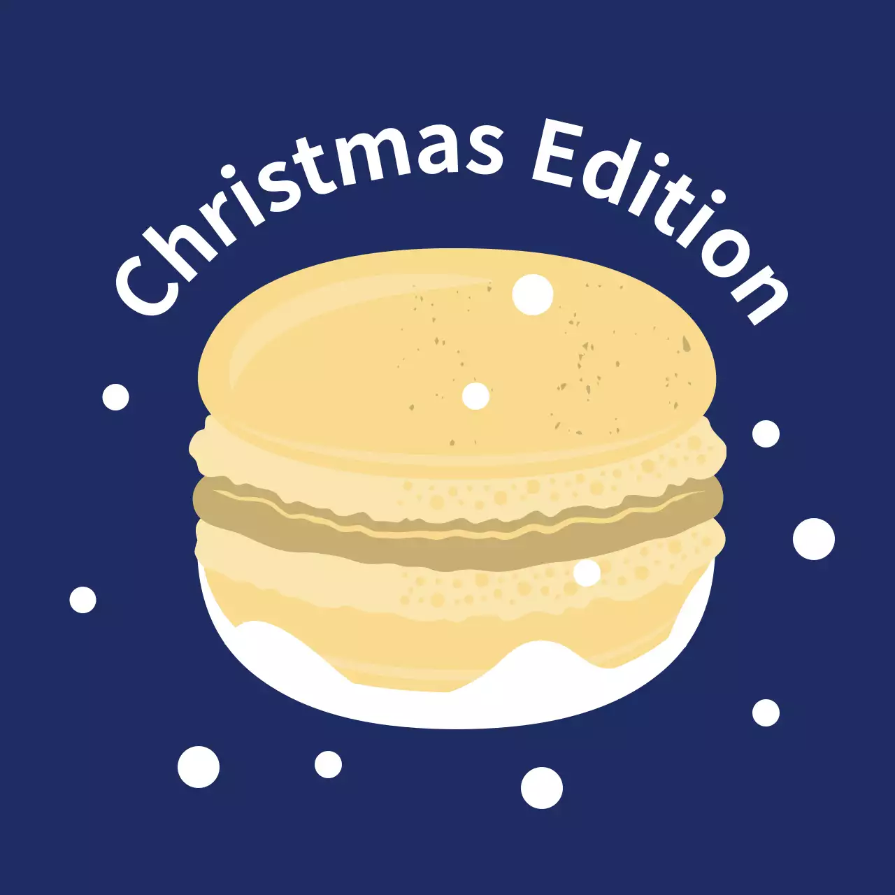 Yellow navy blue illustration cute christmas cafe dessert macaron label
