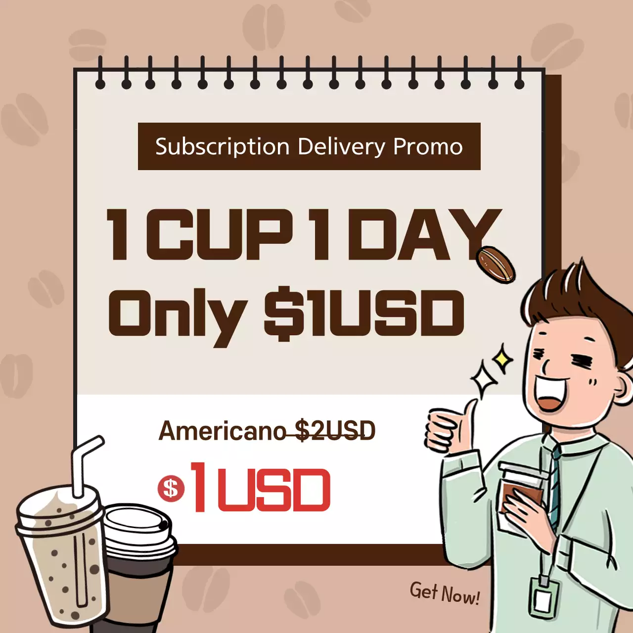 Coffee-colored illustrations Subscription events with coffee theme