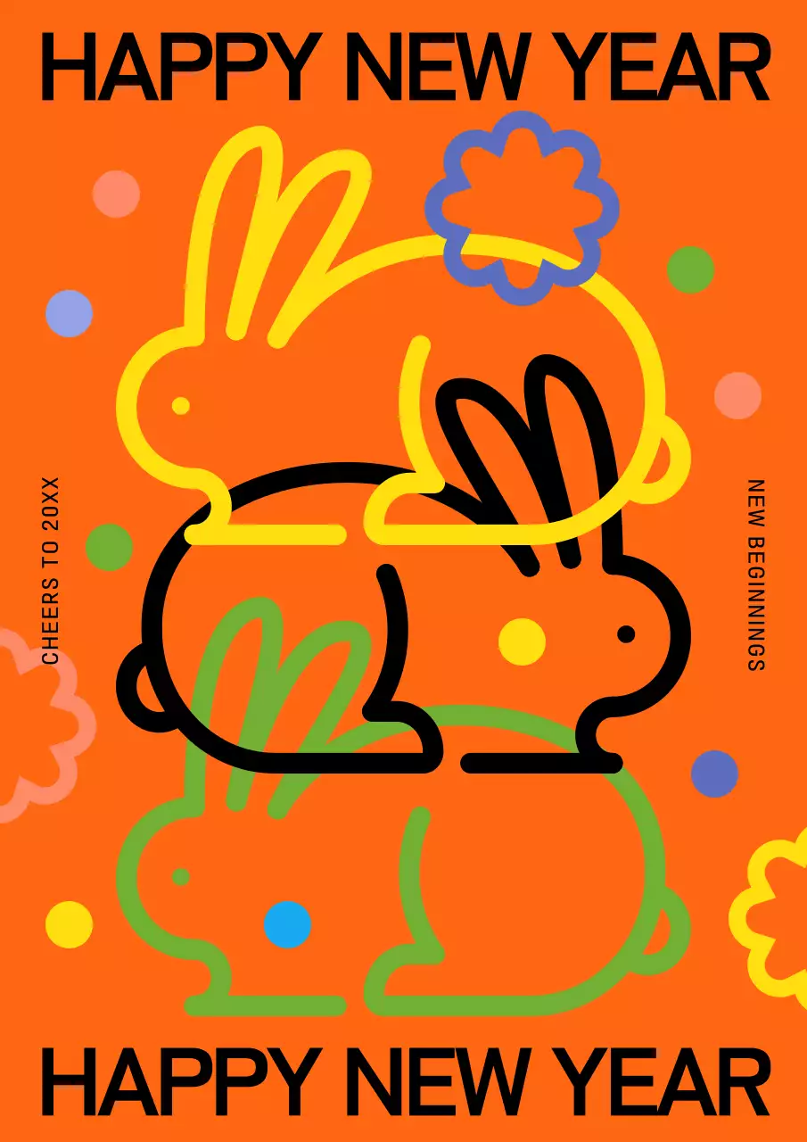 Orange Trendy New Year Card Poster