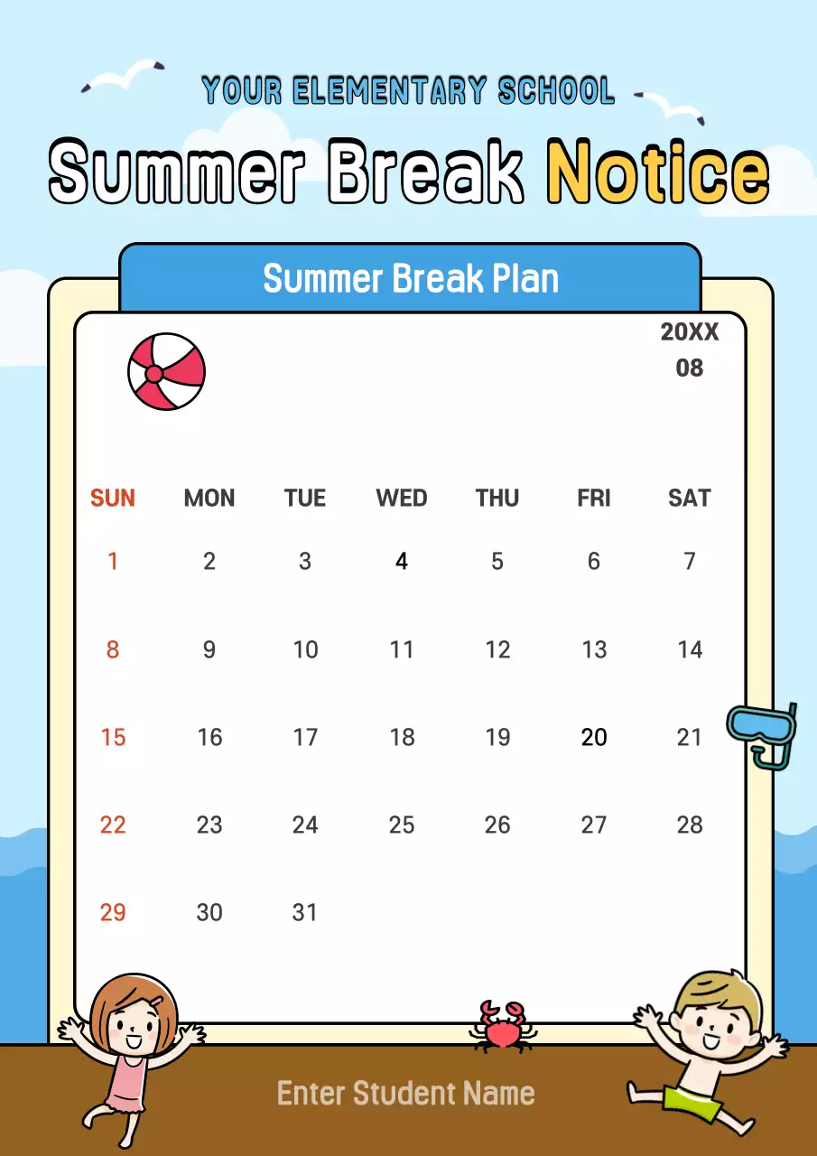 Light Blue Beach Concept Summer Vacation Planner