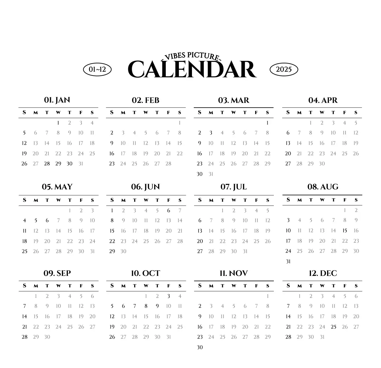 Lịch treo tường phong cách đơn giản với ý tưởng ảnh du lịch đen trắng đầy cảm xúc