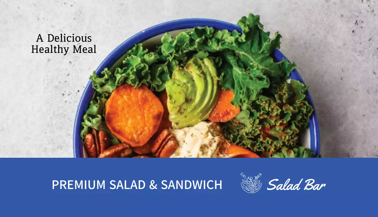 Clean restaurant salad highlighted in blue photo