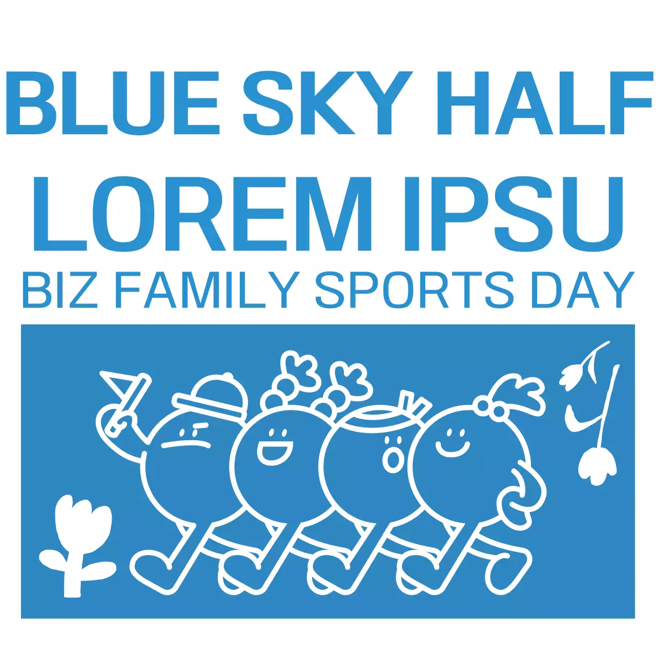 Family sports day shorts with a simple, cute illustration in blue.