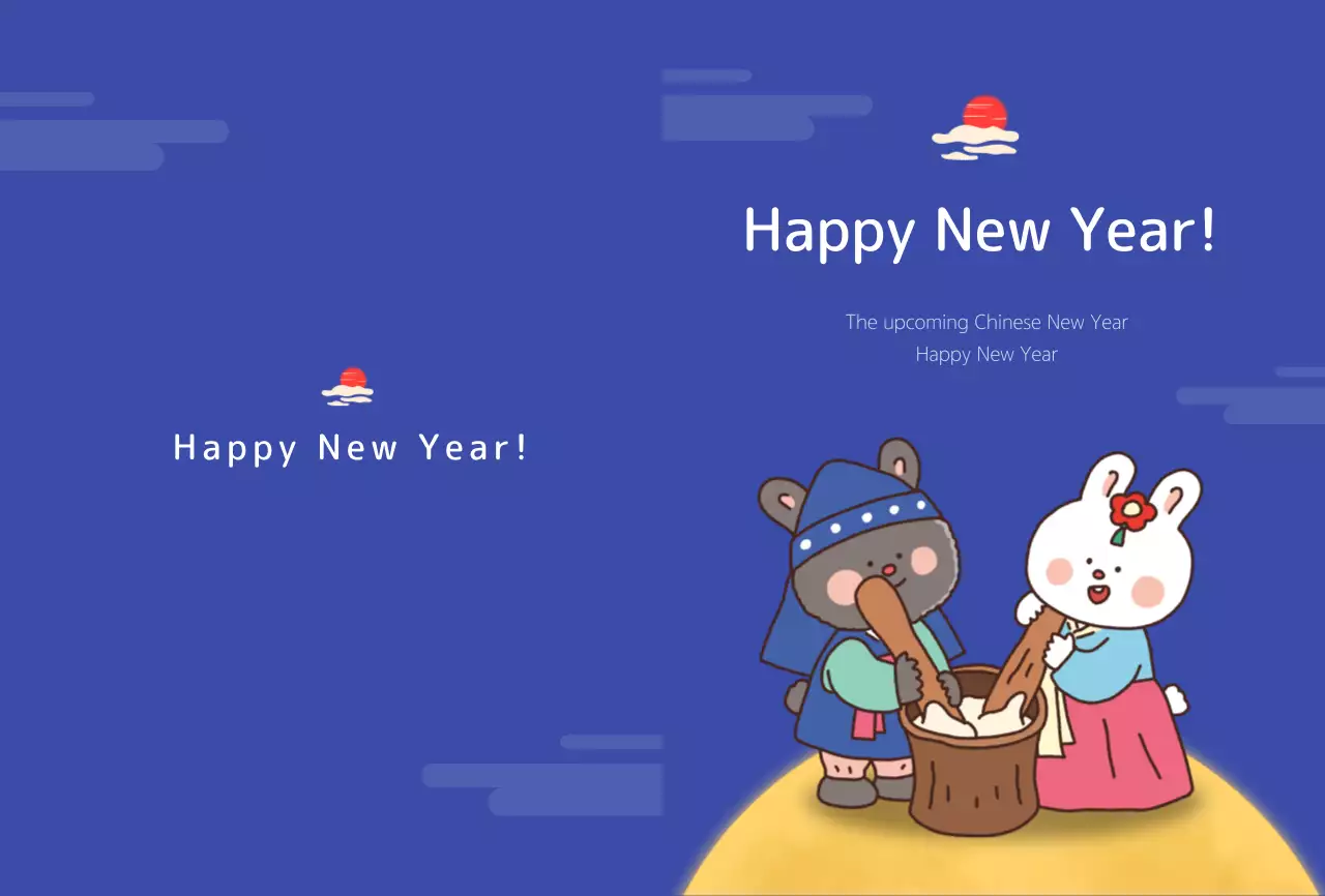 Thiệp năm mới với hình minh họa thỏ dễ thương