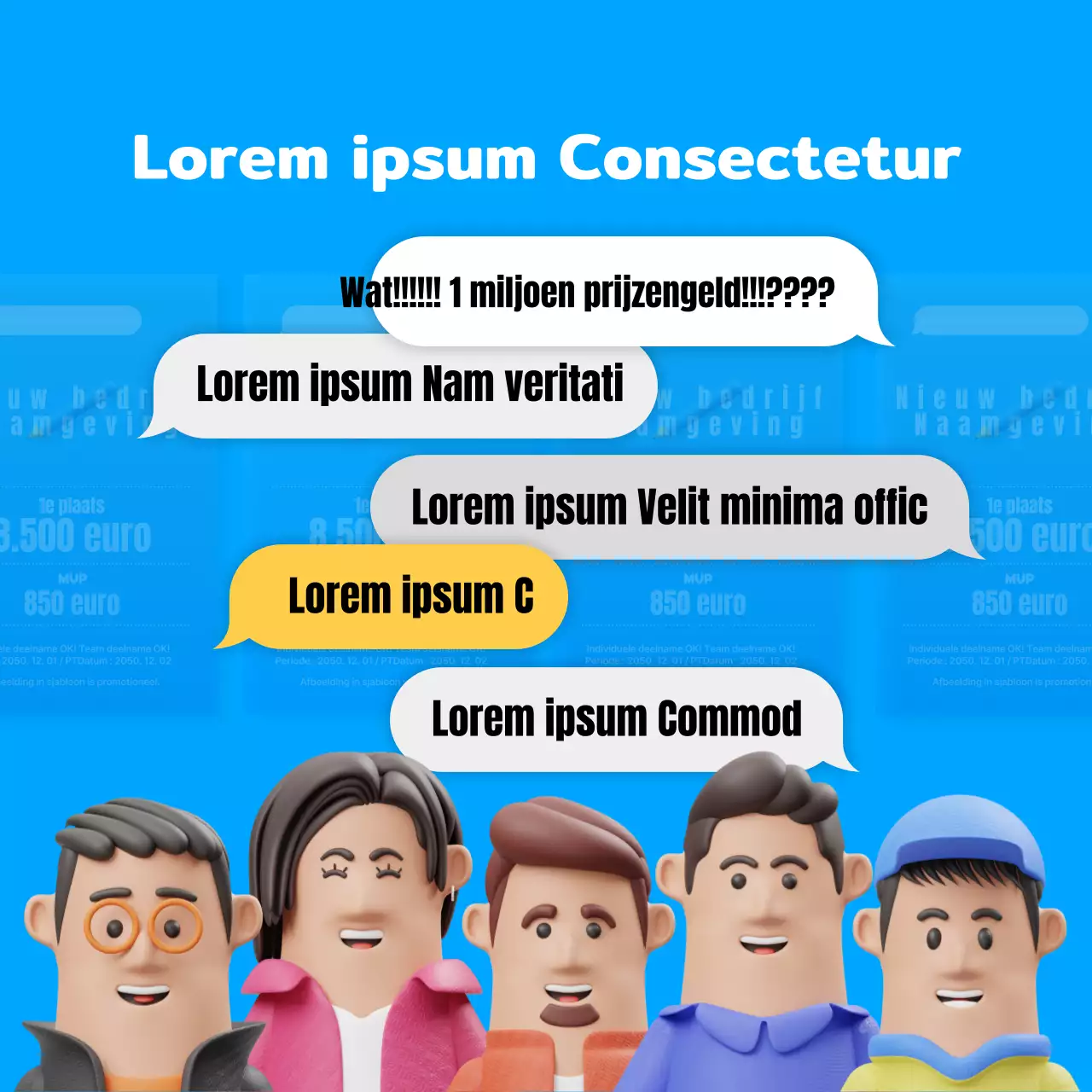 Aankondiging van de resultaten van een interne wedstrijd voor een schattig blauw en geel concept