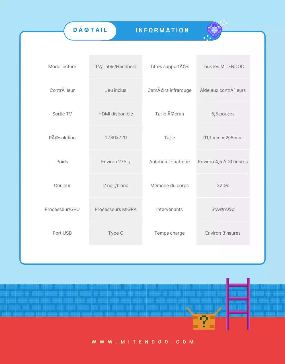 Page détaillée sur les appareils de jeu
