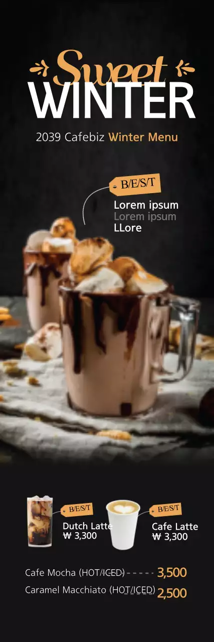 Banner de promoção de menu de inverno estético marrom